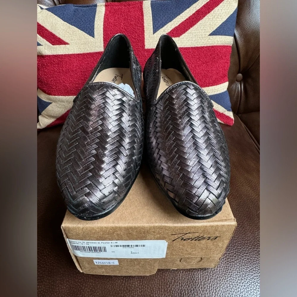 Trotters Women's Liz Woven Leather Loafers 9M Pewter